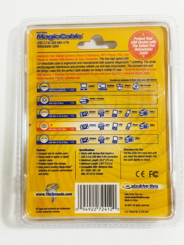Data Drive Thru Tornado MagicCable Retractable Cable USB 2 To USB Mini 4 Pin - Image 2 of 3