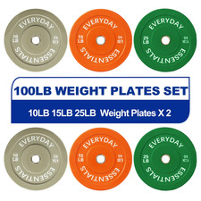 Olympic Bumper Plate Weight Lifting Set 100 Lbs Set Steel Hub Colored Home Gym