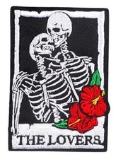 The Lovers Skeleton Love Tarot Card Steampunk Goth Halloween Patch, Iron/Sew On