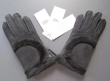 UGG Touch Screen Tech Gloves Black Exposed Shearling Curve Seam Large New $165