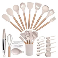 VividEssence 33‑Piece Silicone & Wooden-Handle Kitchen Utensil Set – Nonstick