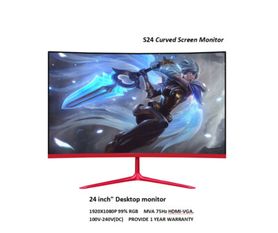24 inch LED/LCD Ultra-thin Compute Curved Screen Monitor PC 75Hz HD Gaming HDMI