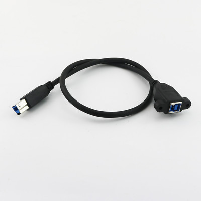 1x 50cm USB 3.0 Type B Female Panel Mount to B Male Plug Connector Cable Black