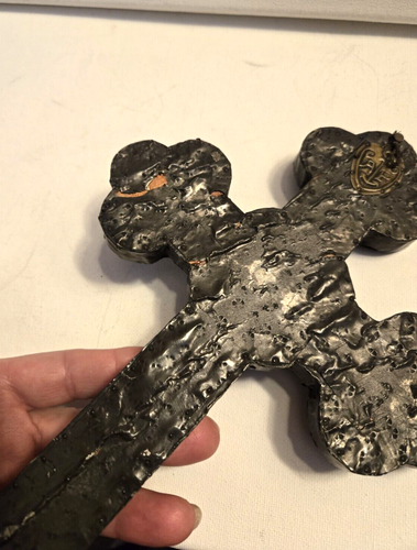 GOTHIC REVIVAL VICTORIAN WOODEN TINNED BRASS PEWTER CROSS / CRUCIFIX 9.5 Inches - Picture 10 of 22