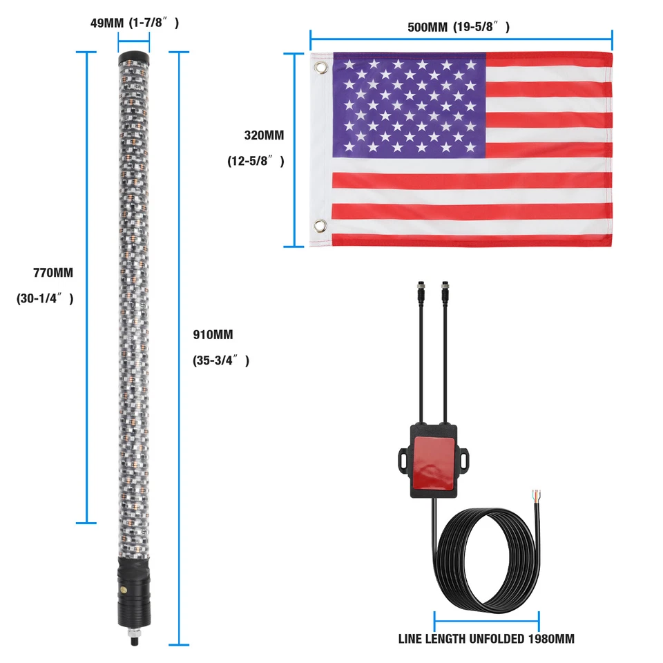 Для CF-MOTO CFORCE 1000/400/500/600/800 2 шт. толстый 3 фута RGB светодиодный хлыст огни флаг - Изображение 3 из 4