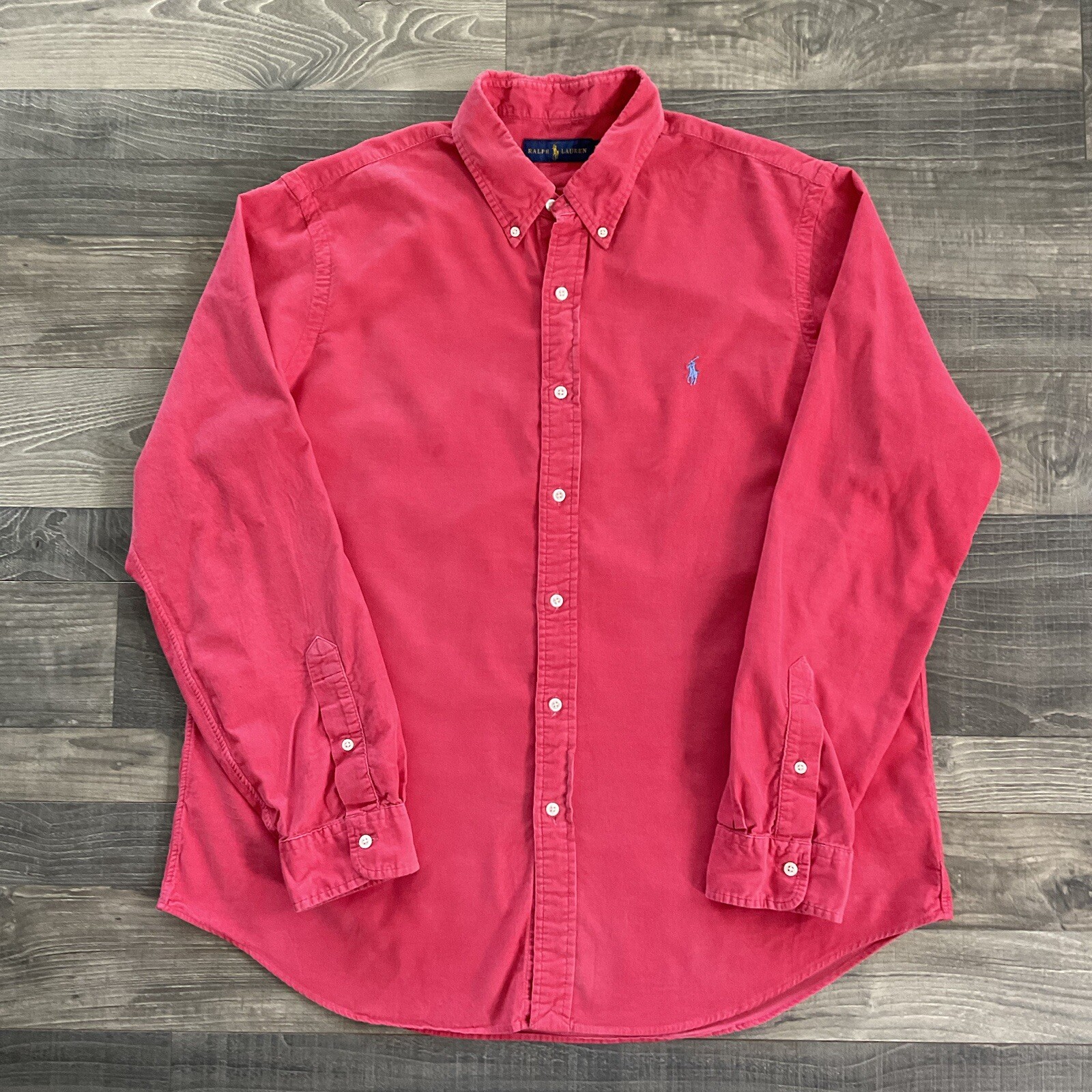 Camicia vintage anni 90 Ralph Lauren velluto a coste micro cordoncino uomo XL rosa salmone blu pony