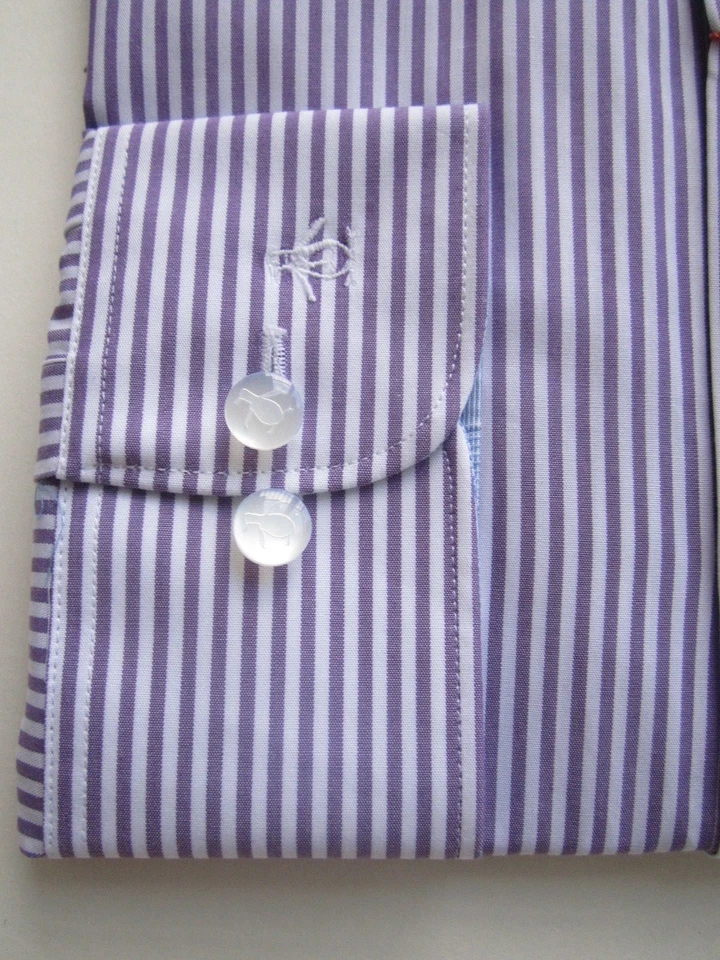 NUEVO NUEVO CON ETIQUETAS PENGUIN MUNSINGWEAR DELGADO Púrpura Rayas HOMBRE CAMISA DE VESTIR 16 1/2 LS 32/33 Foto 2 de 4