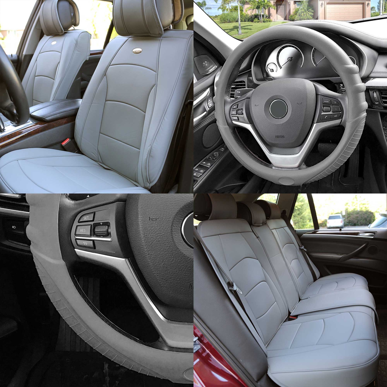 FH Group Universal Fit Leatherette Car Seat Covers Full Set w/ Steering Cover