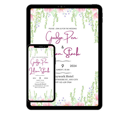 Editable Digital Wedding Invitation Template Paperless Wedding Invitation eCard
