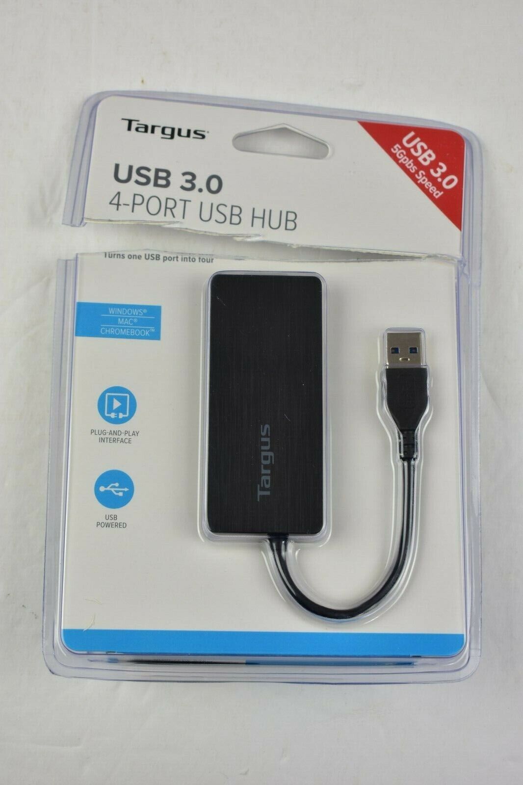 Targus USB 3.0 4-Port USB Hub Plug and Play Interface 5gpbs Speed 