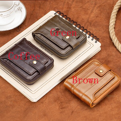 Cartera monedero con cremallera de cuero de vaca 100 % cuero de vaca con bloqueo RFID para hombre - Imagen 3 de 15