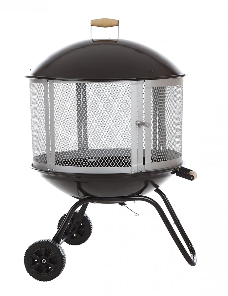 Portable Wheeled Patio Fireplace Warmer Round Wood Fire Pit Outdoor Heater  1910186310 | eBay