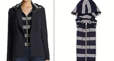 Veronica Beard Hoodie Dickey in Navy White Knit Stripe OS