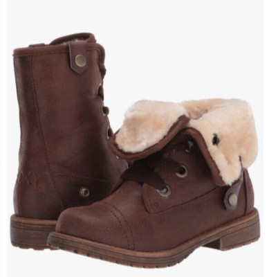 NIB Roxy Girl Bruna Girls Faux Fur Fold Down Boots Brown Youth Size 1