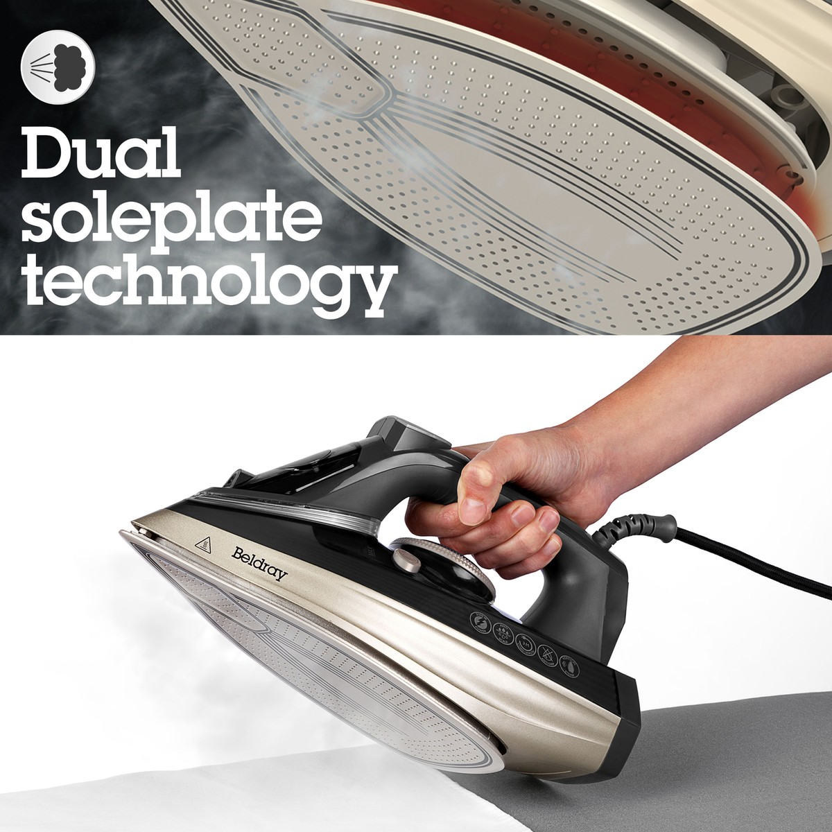 Beldray Steam Iron Ceramic Dual Soleplate Technology Steam 3100W 