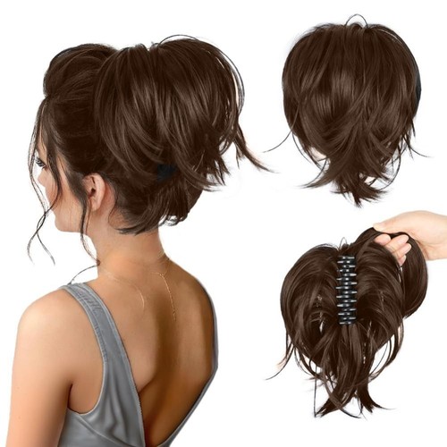 Claw Ponytail Piece Short Clip in Pony Tail Bun Hair Extensions Real as Human AU - Picture 8 of 29