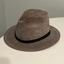 Vintage Henschel Brown Leather Hat Sz Medium Made In USA Indiana Jones Style