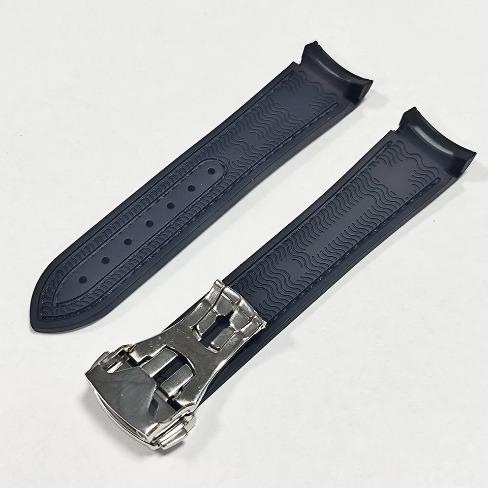Correa de reloj de goma negra con cierre plateado para Omega Seamaster Planet Ocean 22 mm Foto 3 de 4