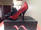 Vintage NINA Melia WMNS 9, Red Rouge Glitter Peep Toe Pumps, Gorgeous stunning — photo 3