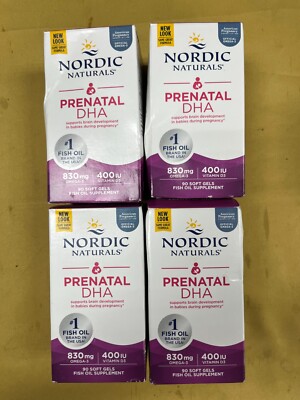 4 New Nordic Naturals Prenatal DHA 830mg - 90 Soft Gels Each Box Exp. 04/2027