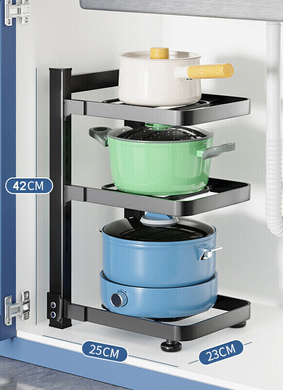 Kitchen Pot Frying Pan Storage Rack Organizer Cookware Shelf Holder 2/3