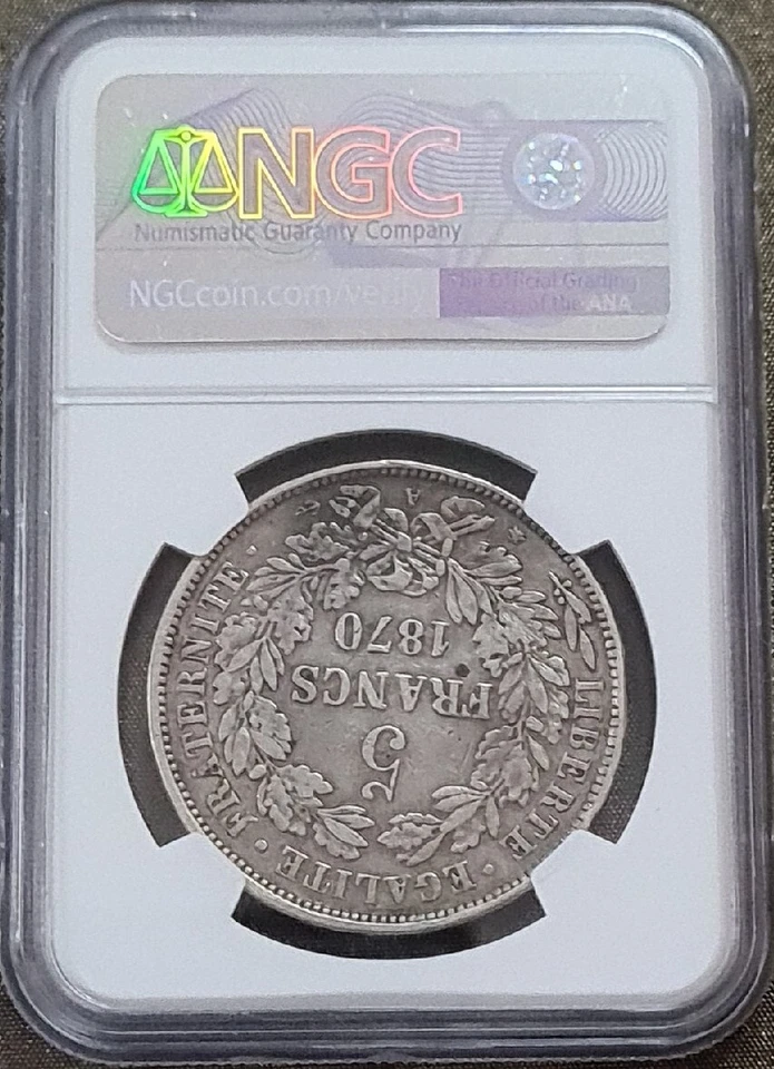 1870A FRANCE 5 FRANCS CERES Silver 0.90 NGC XF45 【KM#819】 - Image 2 of 4