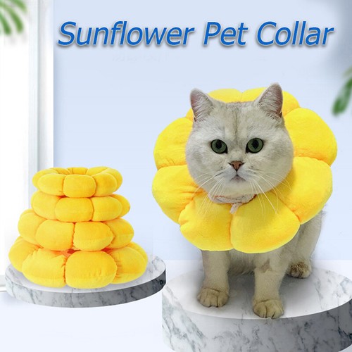 Collerette Chat En Forme De Tournesol - Taille M (tour De Tête 14-22 Cm) - Anti-lèche Après Opération, Tissu Doux