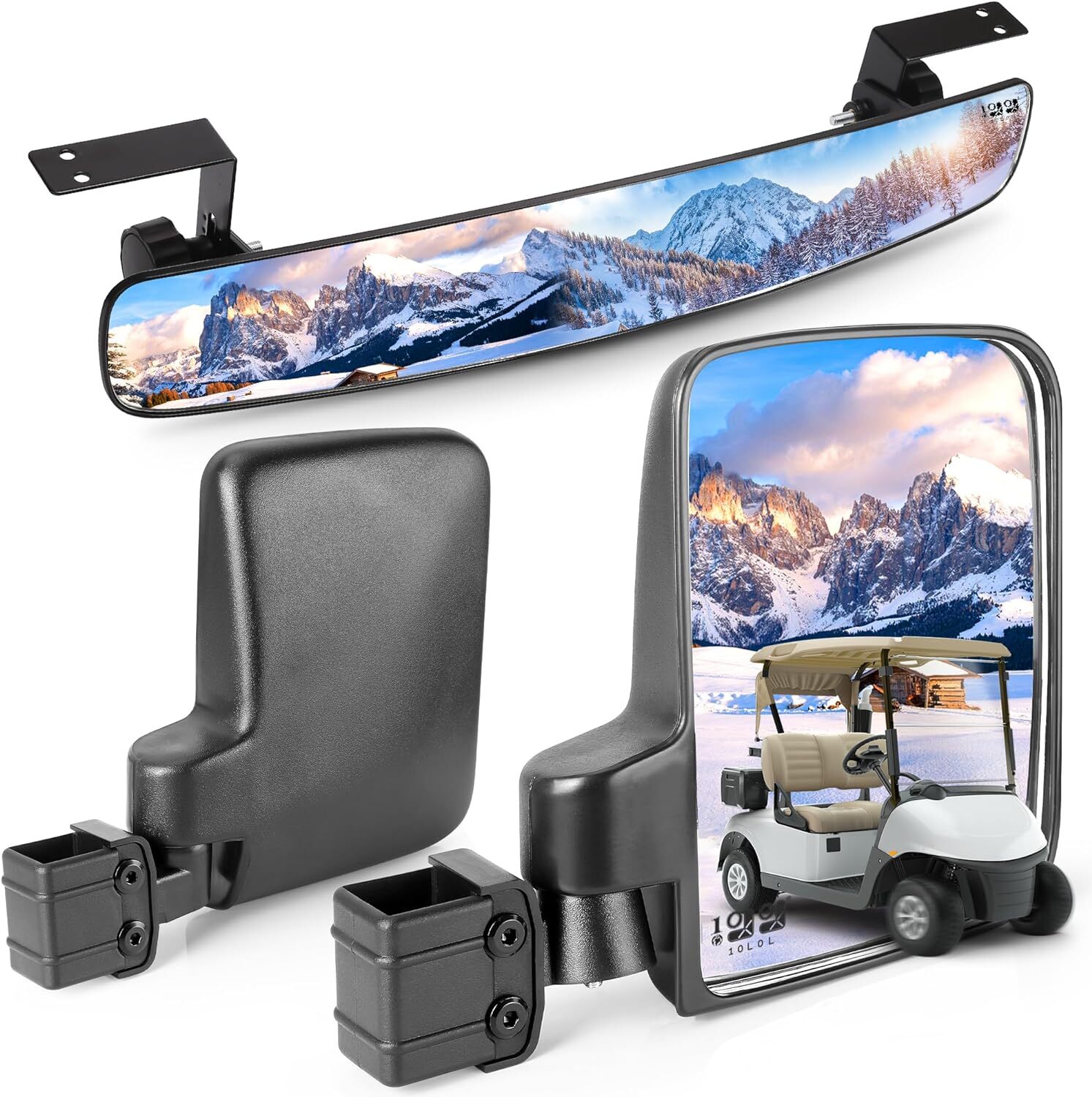 Golf Cart Mirrors, No Drilling Side Mirrors & Rear View Mirr