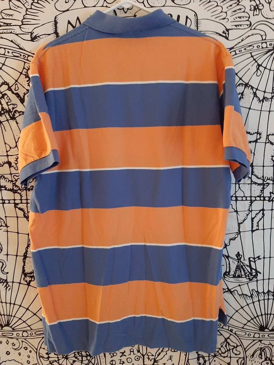 Vintage Polo Shirt Ralph Lauren Mens LG Big Stripes Orange Vintage Polo Shirt Ralph Lauren Mens LG Big Stripes Orange