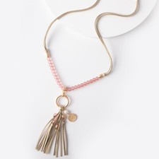 Collar de oro con cuentas rosa con cordón Maia bronceado joyería moda diseño saqueo