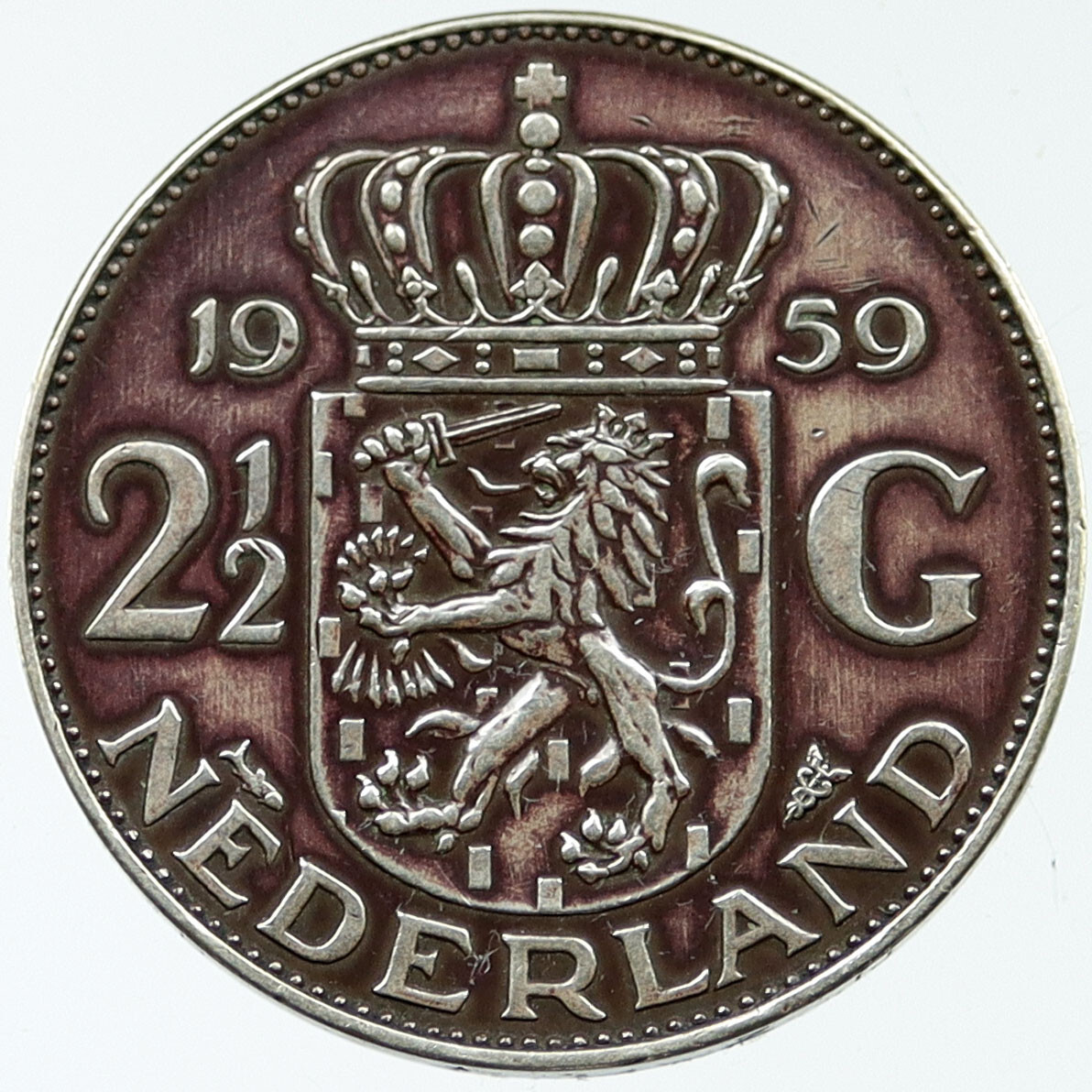 1959 Netherlands Queen JULIANA Vintage 0.34oz Silver 2 1/2 Gulden