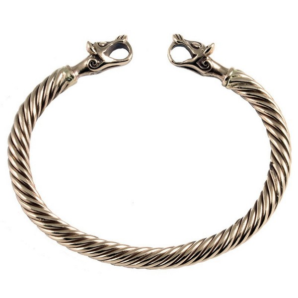 Bronze Wikinger Armreif Armspange WolfsköPfe Zierenden Handarbeit Wolf Flexibel-image