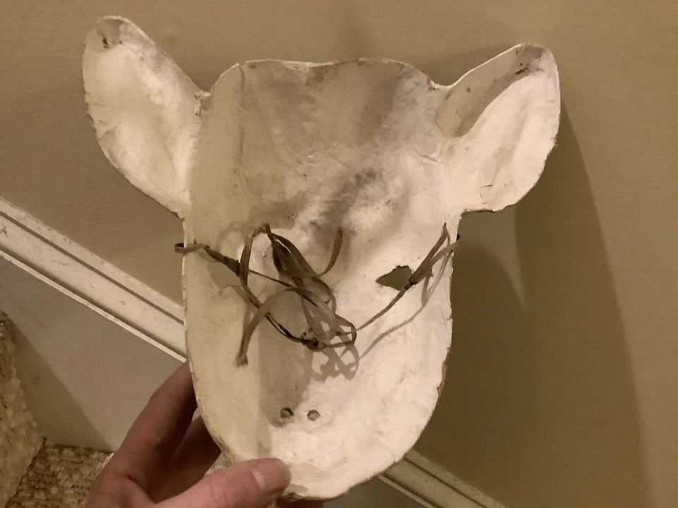 vintage Paper Mache  Cow Costume, unmarked, original string, child size, display - Image 4 of 4