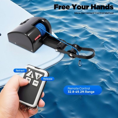 35 Lbs Boat Saltwater Electric Anchor Winch With Wireless Remote Control Black