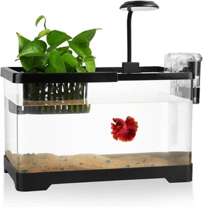 1.8 Gallon Beta Fish Tank Aquariums Kits Clear Small Fish Bowl Starter Kit