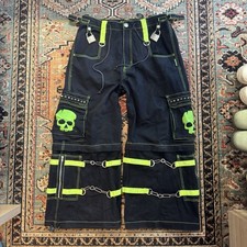 Tripp NYC Pants Mens Large Black Green Skull Chains Cyber Goth Rave Grunge Punk