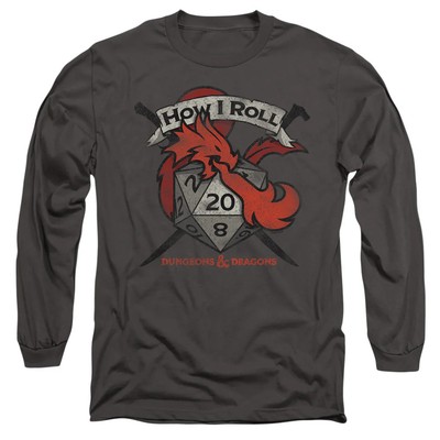 Dungeons And Dragons How I Roll D And D Mens Long Sleeve Shirt Charcoal Official