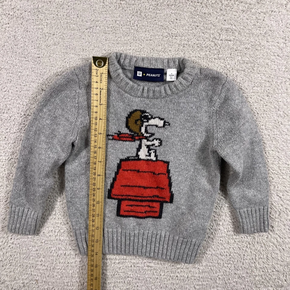 Baby Gap Peanuts Snoopy Sweater Size 2 Years Gray Red Barron Holiday Cotton - Image 3 of 4