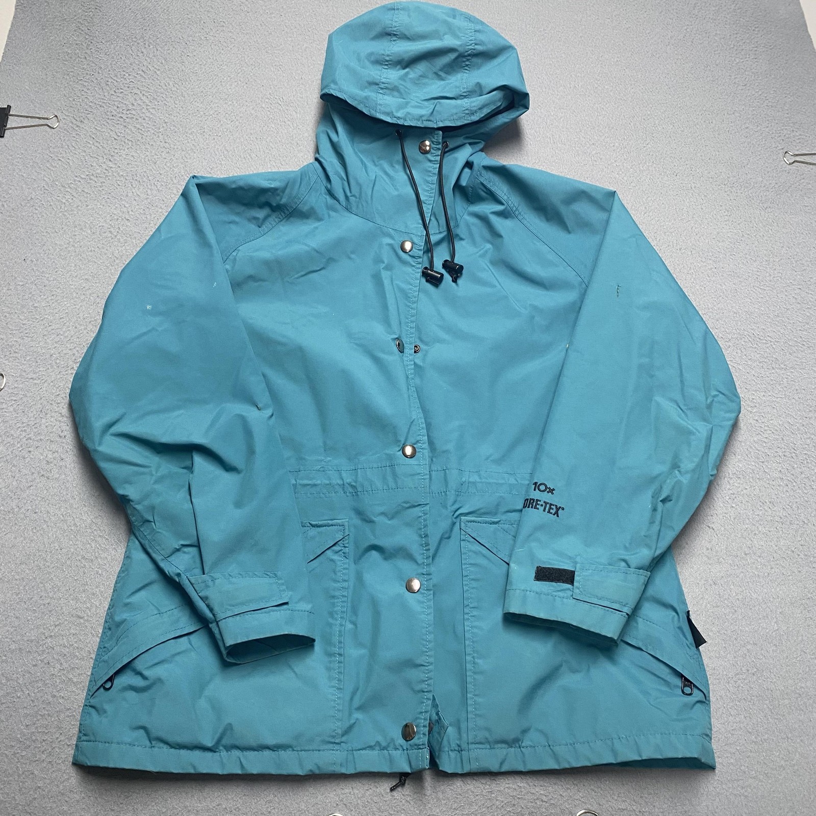 Mens Medium Blue Hooded Waterproof Outdoor Hiking Shell