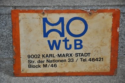 Altes Schild DDR,VEB Einzelhandel Waren Täglicher Bedarf,WTB,HO,Karl-Marx-Stadt