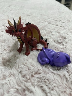 Dragon Figurine Set with Red and Purple Dragons