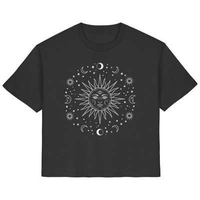 Mondphasen Esoterik Mandala T-Shirt aus Bio Baumwolle mit Sonne Mond und Sterne
