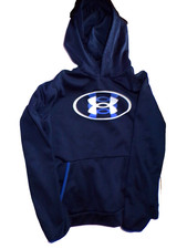 Under Armour Boys Pullover Logo Hoodie L Navy Blue Youth Loose Fleece R1