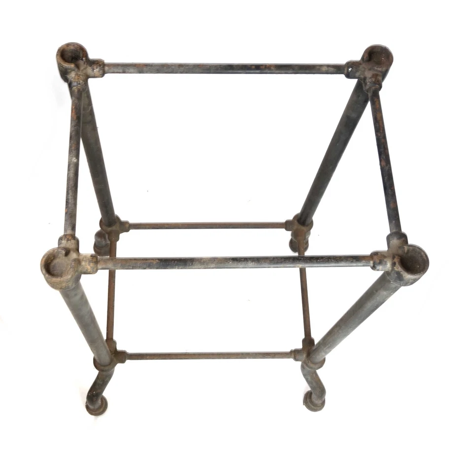 Antique Vintage Industrial Factory Cast Iron Pipe Table Base Rolling Casters - Image 2 of 4