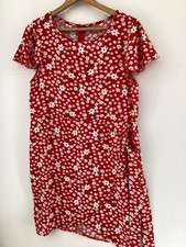 Red White Floral Summer Tea Dress Cap Sleeve Large 100% Polyester