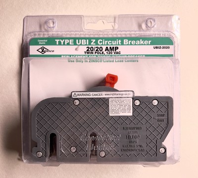 Zinsco UBI Z 2020 Circuit Breaker, UBI Z Series, 20/20A  - NEW!