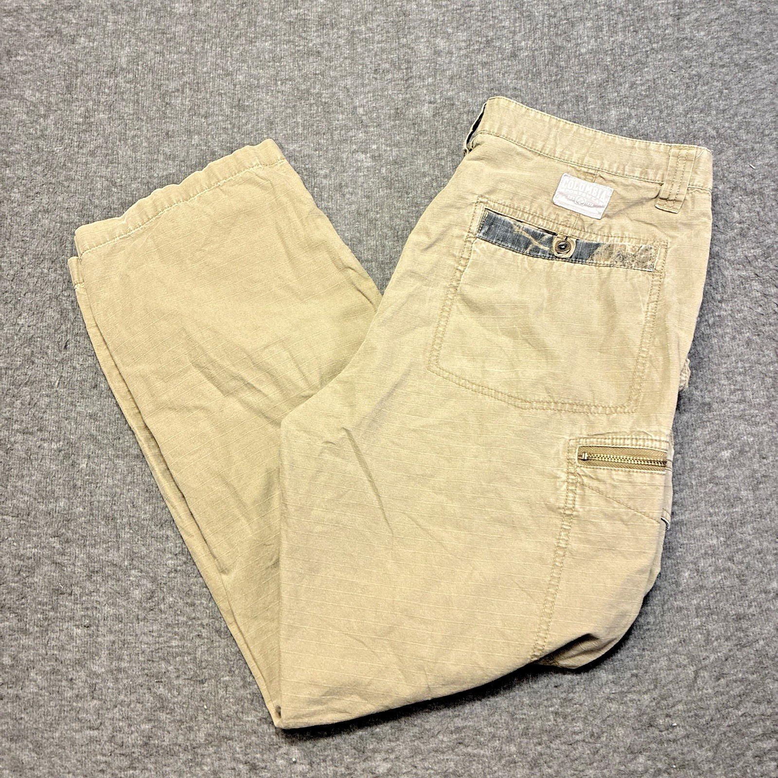 Mens 36x30 Khaki Nylon Stretch Hiking Ripstop Quick Dry Util