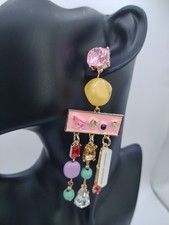 Orecchini pendenti moda lampadario strass colorati pietre preziose gioiello ottime condizioni