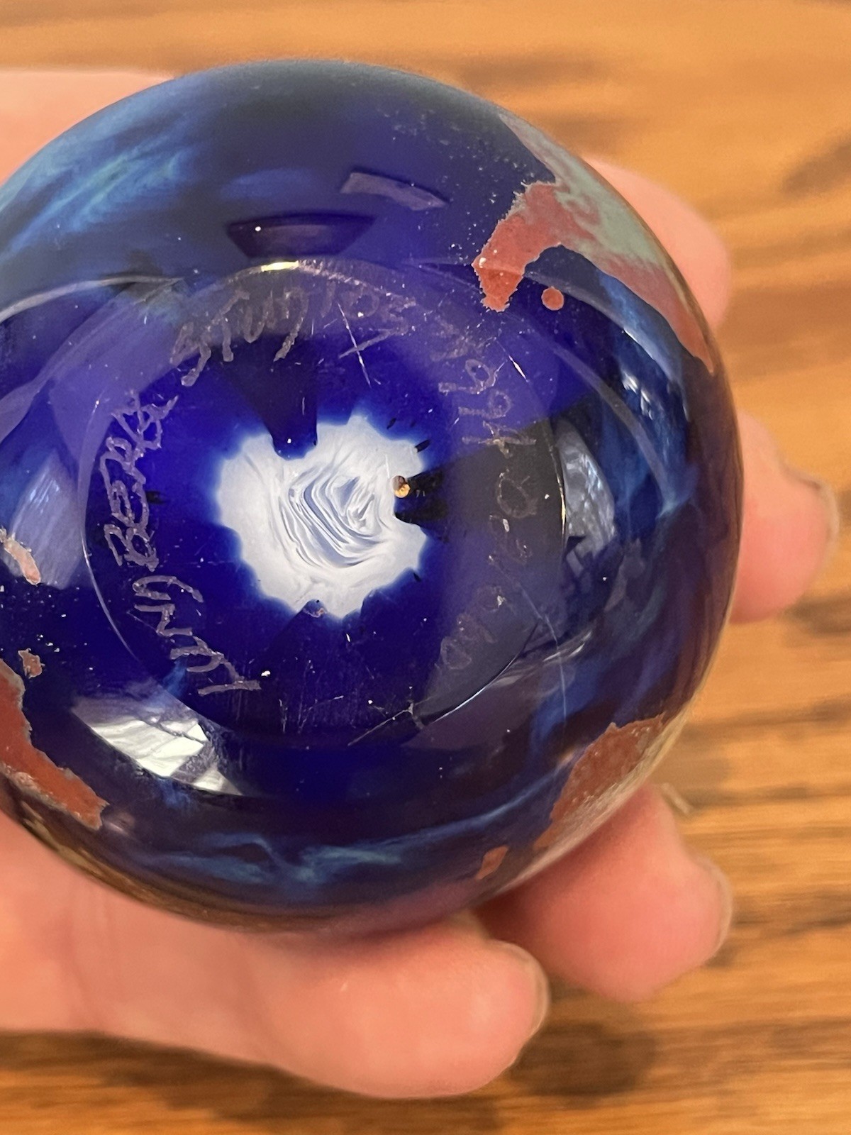 Lundberg Studios Earth Globe Art Glass Paperweight 2 1/2" Signed 1994