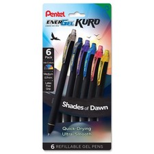Pentel EnerGel Kuro Shades of Dawn, Assorted Ink, 6-pk